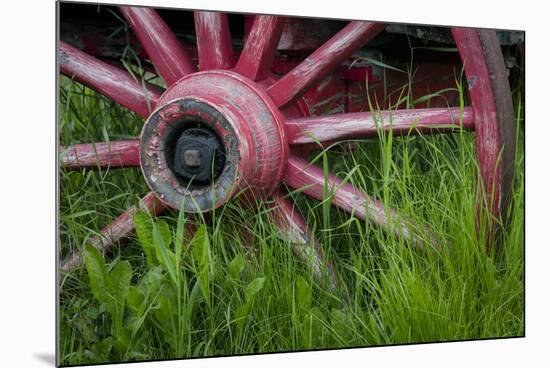 USA, Alaska, Chena Hot Springs. Vintage wagon wheel and grass.-Jaynes Gallery-Mounted Photographic Print