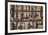 USA, Alaska. Collection of old traps hang on log cabin wall.-Jaynes Gallery-Framed Photographic Print