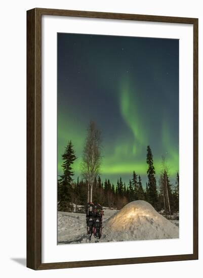 USA, Alaska, Fairbanks. a Quinzee Snow Shelter and Aurora Borealis-Cathy & Gordon Illg-Framed Photographic Print