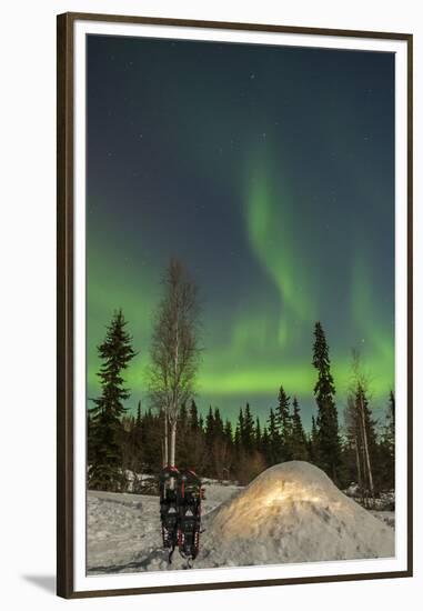 USA, Alaska, Fairbanks. a Quinzee Snow Shelter and Aurora Borealis-Cathy & Gordon Illg-Framed Premium Photographic Print