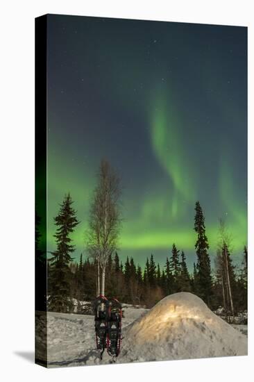 USA, Alaska, Fairbanks. a Quinzee Snow Shelter and Aurora Borealis-Cathy & Gordon Illg-Stretched Canvas