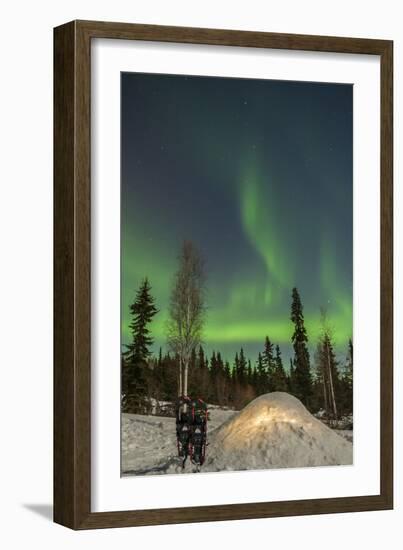 USA, Alaska, Fairbanks. a Quinzee Snow Shelter and Aurora Borealis-Cathy & Gordon Illg-Framed Photographic Print