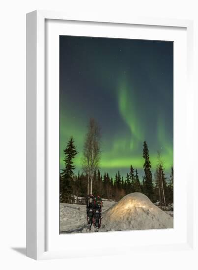 USA, Alaska, Fairbanks. a Quinzee Snow Shelter and Aurora Borealis-Cathy & Gordon Illg-Framed Photographic Print