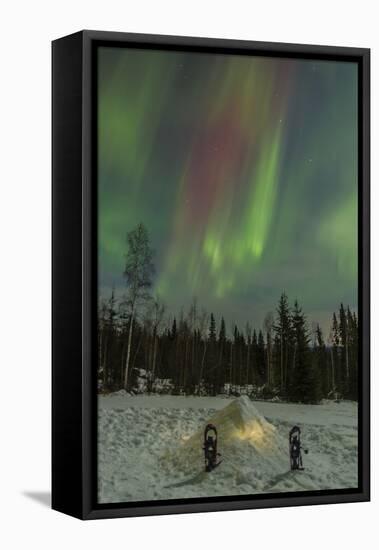 USA, Alaska, Fairbanks. a Quinzee Snow Shelter and Aurora Borealis-Cathy & Gordon Illg-Framed Stretched Canvas