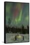 USA, Alaska, Fairbanks. a Quinzee Snow Shelter and Aurora Borealis-Cathy & Gordon Illg-Framed Stretched Canvas