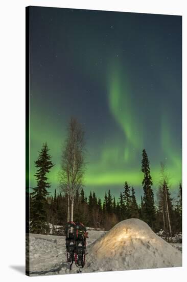 USA, Alaska, Fairbanks. a Quinzee Snow Shelter and Aurora Borealis-Cathy & Gordon Illg-Stretched Canvas