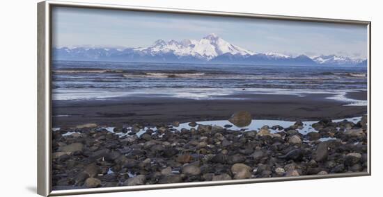 USA, Alaska, Kenai Peninsula. Seascape with Mount Redoubt and beach.-Jaynes Gallery-Framed Photographic Print