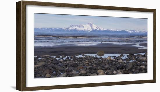 USA, Alaska, Kenai Peninsula. Seascape with Mount Redoubt and beach.-Jaynes Gallery-Framed Photographic Print