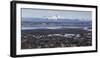 USA, Alaska, Kenai Peninsula. Seascape with Mount Redoubt and beach.-Jaynes Gallery-Framed Photographic Print