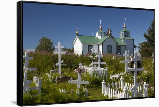 USA, Alaska, Ninilchik. Russian Orthodox Church and cemetery.-Jaynes Gallery-Framed Stretched Canvas