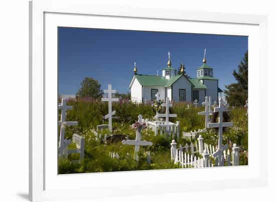 USA, Alaska, Ninilchik. Russian Orthodox Church and cemetery.-Jaynes Gallery-Framed Premium Photographic Print
