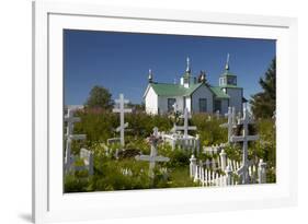 USA, Alaska, Ninilchik. Russian Orthodox Church and cemetery.-Jaynes Gallery-Framed Premium Photographic Print