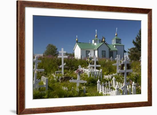 USA, Alaska, Ninilchik. Russian Orthodox Church and cemetery.-Jaynes Gallery-Framed Premium Photographic Print