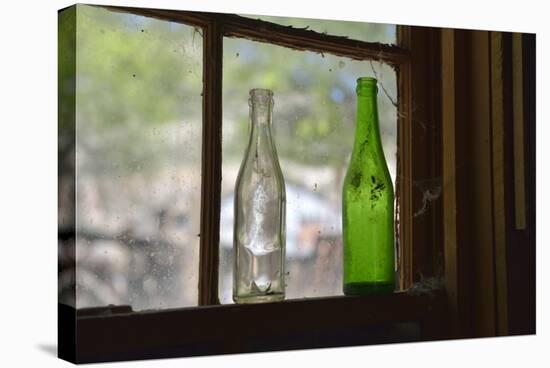 USA, Arizona, Jerome, Gold King Mine. Old Bottles in a Window-Kevin Oke-Stretched Canvas