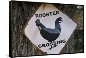 USA, Arizona, Jerome, rooster crossing sign, Gold King Mine-Kevin Oke-Framed Stretched Canvas