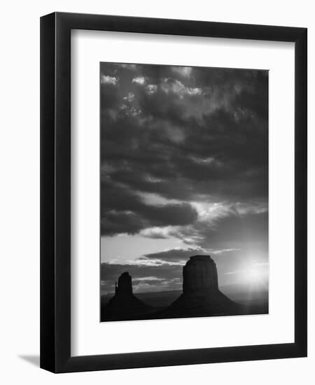 USA, Arizona, Monument Valley. Black and white of sunrise silhouettes of formations.-Jaynes Gallery-Framed Photographic Print