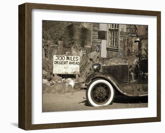 USA, Arizona, Route 66, Hackberry General Store, 300 Miles Desert Ahead Sign-Alan Copson-Framed Photographic Print