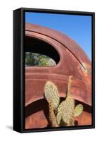 USA, Arizona, Route 66, Rusty Car Body, Cactus-Catharina Lux-Framed Stretched Canvas