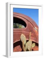 USA, Arizona, Route 66, Rusty Car Body, Cactus-Catharina Lux-Framed Photographic Print