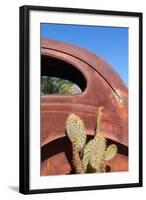 USA, Arizona, Route 66, Rusty Car Body, Cactus-Catharina Lux-Framed Photographic Print