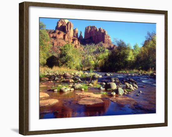 USA, Arizona, Sedona. Cathedral Rock Reflecting in Oak Creek-Jaynes Gallery-Framed Photographic Print