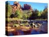 USA, Arizona, Sedona. Cathedral Rock Reflecting in Oak Creek-Jaynes Gallery-Stretched Canvas