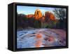 USA, Arizona, Sedona. Cathedral Rock Reflecting in Oak Creek-Jaynes Gallery-Framed Stretched Canvas