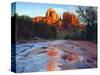 USA, Arizona, Sedona. Cathedral Rock Reflecting in Oak Creek-Jaynes Gallery-Stretched Canvas