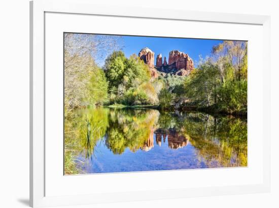 USA, Arizona, Sedona, Red Rock Crossing landscape of rock and trees-Hollice Looney-Framed Premium Photographic Print