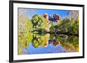 USA, Arizona, Sedona, Red Rock Crossing landscape of rock and trees-Hollice Looney-Framed Premium Photographic Print