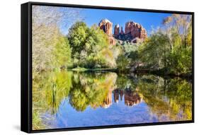 USA, Arizona, Sedona, Red Rock Crossing landscape of rock and trees-Hollice Looney-Framed Stretched Canvas