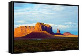 USA, Arizona-Utah border. Monument Valley, Sentinel Mesa and Castle Rock.-Bernard Friel-Framed Stretched Canvas