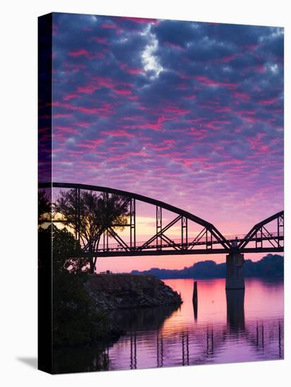 USA, Arkansas, Little Rock, Clinton Presidential Park Bridge and Arkansas River-Walter Bibikow-Stretched Canvas
