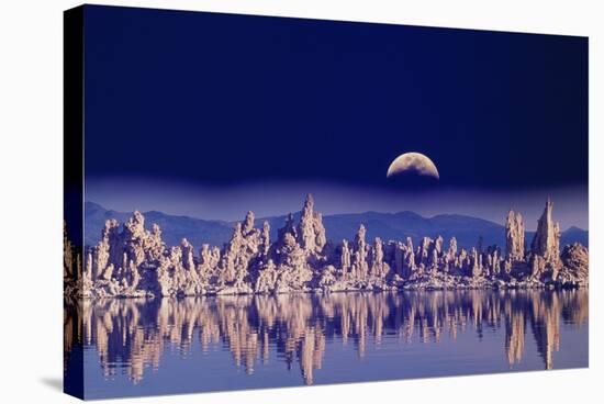 Usa, Ca, Mono Lake, Tufas and Moon (Digital Composite)-Grant Faint-Stretched Canvas