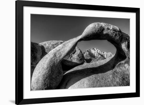 USA, California, Alabama Hills. Black and white of Mobius Arch at sunrise.-Jaynes Gallery-Framed Premium Photographic Print