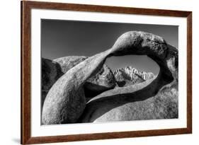 USA, California, Alabama Hills. Black and white of Mobius Arch at sunrise.-Jaynes Gallery-Framed Premium Photographic Print