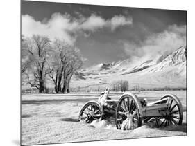USA, California, Bishop. Snow-Covered Vintage Wagon in Owens Valley-Dennis Flaherty-Mounted Photographic Print