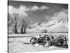 USA, California, Bishop. Snow-Covered Vintage Wagon in Owens Valley-Dennis Flaherty-Stretched Canvas