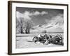 USA, California, Bishop. Snow-Covered Vintage Wagon in Owens Valley-Dennis Flaherty-Framed Photographic Print