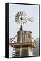 USA California. Cayucos, old wooden water tower with windmill for pumping-Alison Jones-Framed Stretched Canvas