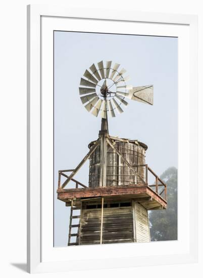 USA California. Cayucos, old wooden water tower with windmill for pumping-Alison Jones-Framed Premium Photographic Print