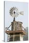 USA California. Cayucos, old wooden water tower with windmill for pumping-Alison Jones-Stretched Canvas