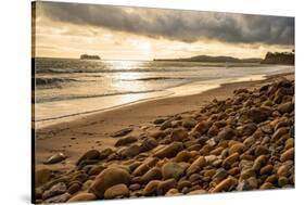 USA, California. Central Coast, Montecito, Butterfly Beach, drain and cobble eroded by King Tides-Alison Jones-Stretched Canvas