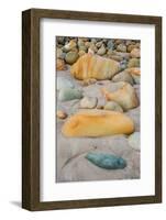 USA, California. Central Coast, Montecito, Butterfly Beach, drain and cobble eroded by King Tides-Alison Jones-Framed Photographic Print