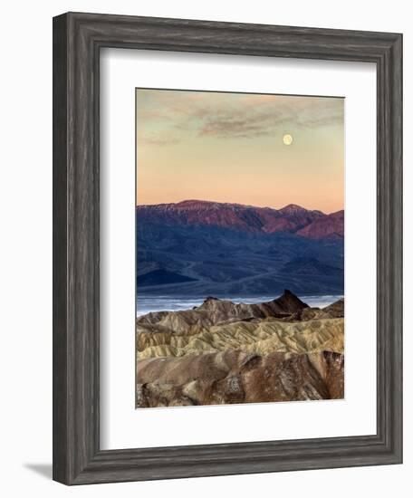 USA, California, Death Valley National Park. Moonset at Sunrise from Zabriskie Point-Ann Collins-Framed Photographic Print