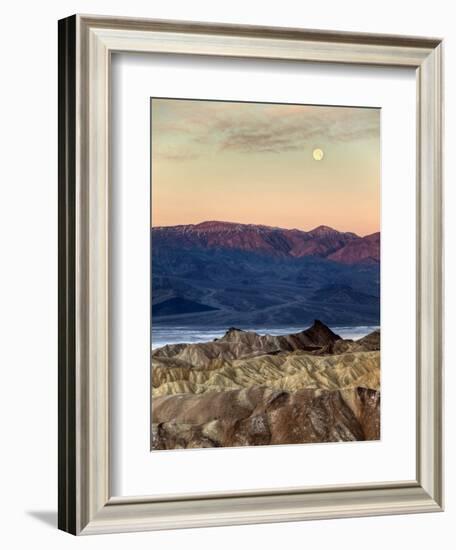 USA, California, Death Valley National Park. Moonset at Sunrise from Zabriskie Point-Ann Collins-Framed Photographic Print