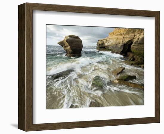 USA, California, La Jolla. Rock formation on Children's Pool Beach.-Jaynes Gallery-Framed Photographic Print