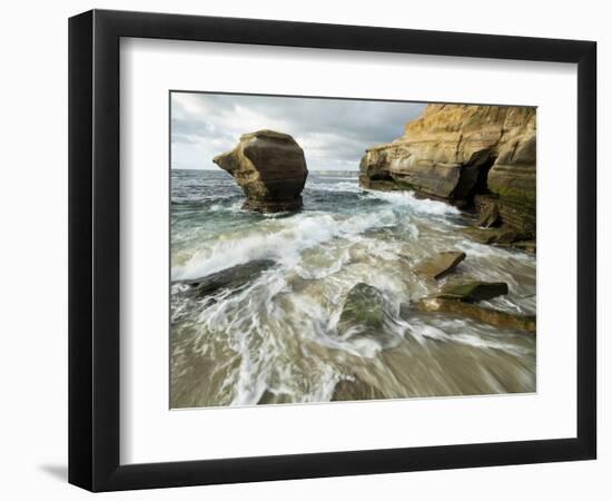 USA, California, La Jolla. Rock formation on Children's Pool Beach.-Jaynes Gallery-Framed Photographic Print