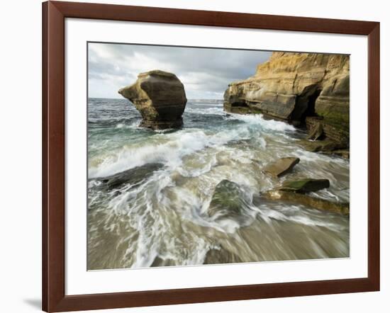 USA, California, La Jolla. Rock formation on Children's Pool Beach.-Jaynes Gallery-Framed Photographic Print