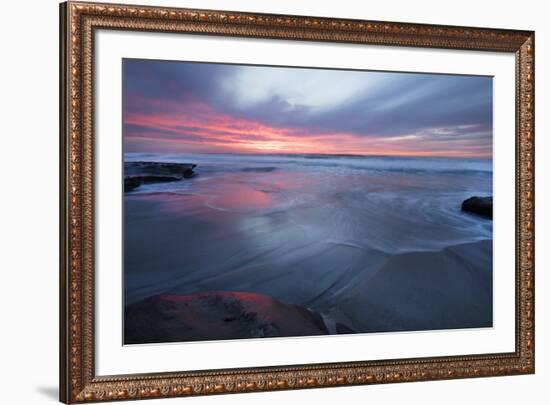 USA, California, La Jolla. Sunset over beach.-Jaynes Gallery-Framed Premium Photographic Print